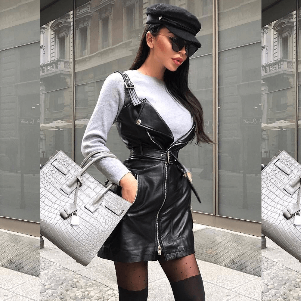 Dana Black Leather Mini Dress