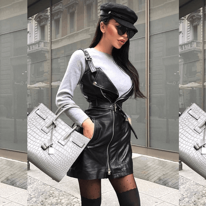 Dana Black Leather Mini Dress