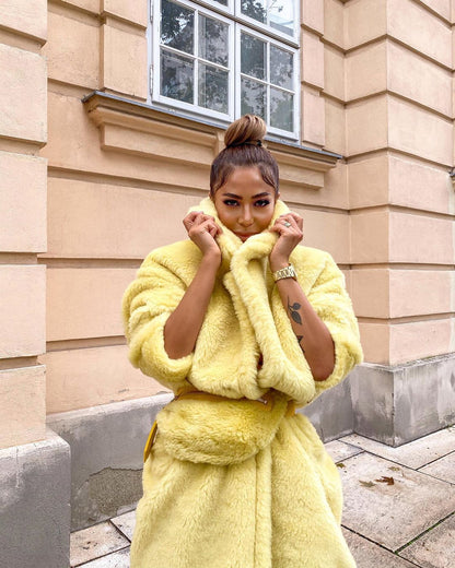 Jasmine Yellow Faux Fur Coat
