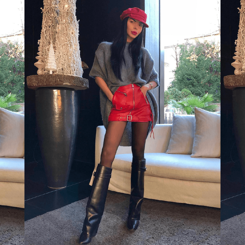 Leyla Red Leather Skirt