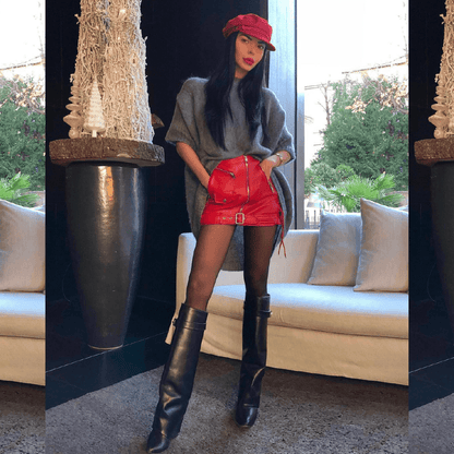 Leyla Red Leather Skirt